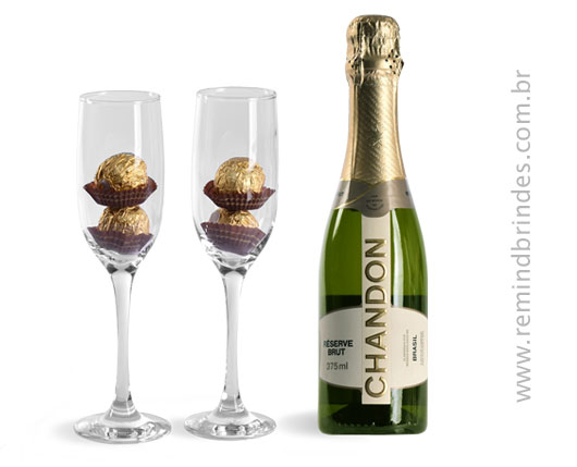 Kit Bebida - Chandon 1/2 Garrafa, 2 Taças e 4 Bombons Ferrero Rocher