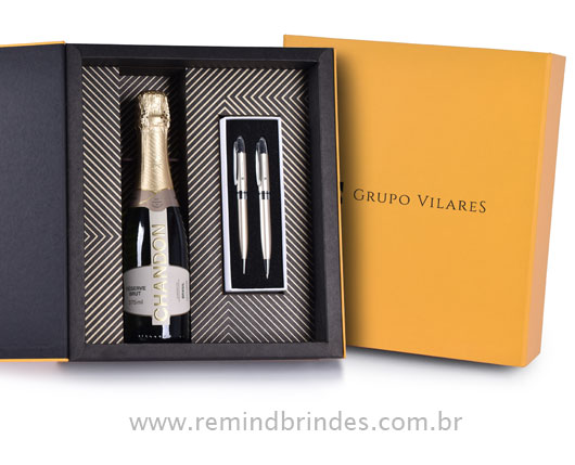 Kit Bebida - Chandon 1/2 Garrafa com Conjunto Caneta e Lapiseira de Metal