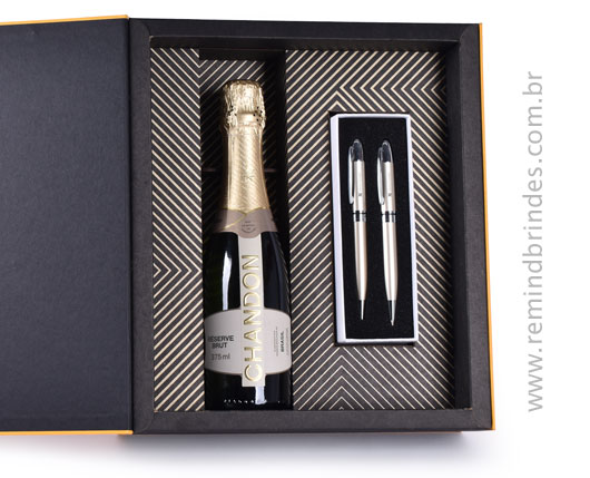 Kit Bebida - Chandon 1/2 Garrafa com Conjunto Caneta e Lapiseira de Metal