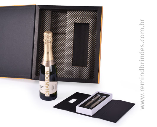 Kit Bebida - Chandon 1/2 Garrafa com Conjunto Caneta e Lapiseira de Metal
