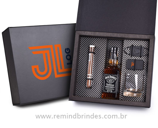 Kit Bebida - Kit Whisky Jack Daniels 375 ml, Charuto, Copo, Isqueiro e Cortador de Charuto