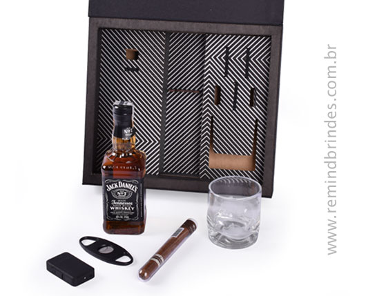 Kit Bebida - Kit Whisky Jack Daniels 375 ml, Charuto, Copo, Isqueiro e Cortador de Charuto