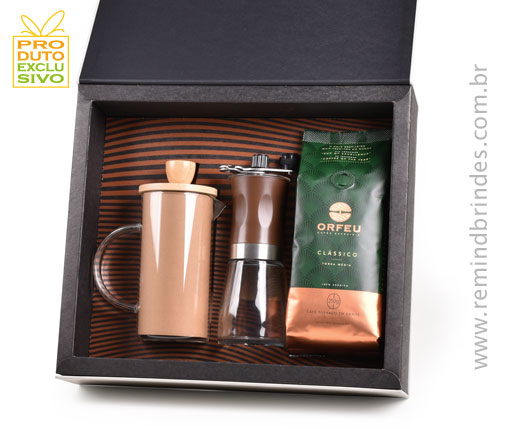 Kit Café Barista com Prensa Francesa e Moedor Manual e Café Orfeu