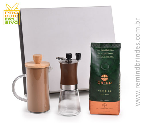 Kit Café Barista com Prensa Francesa e Moedor Manual e Café Orfeu