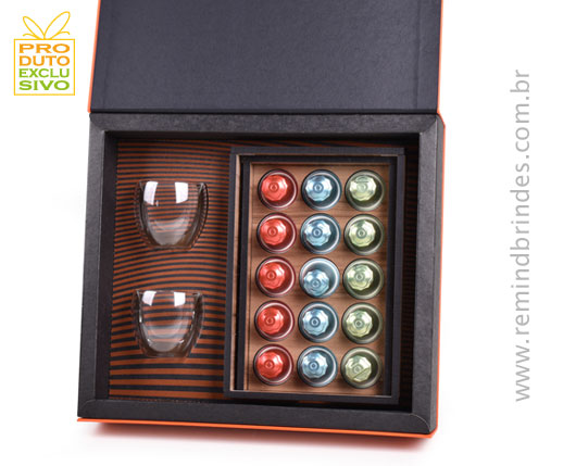 Kit Café Espresso Pro com Copos de Parede Dupla e Porta-Cápsulas