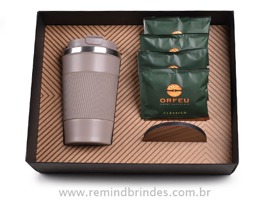 Kit Café Thermal com Copo Térmico, Porta-Copo e Café Drip Coffee Orfeu