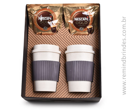 Kit Café Eco-Travel Duplo com Copos e Café Solúvel