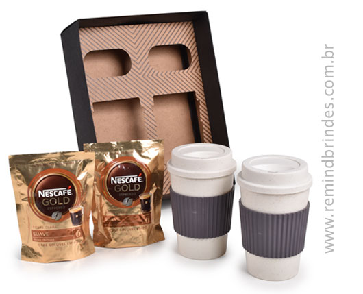 Kit Café Eco-Travel Duplo com Copos e Café Solúvel