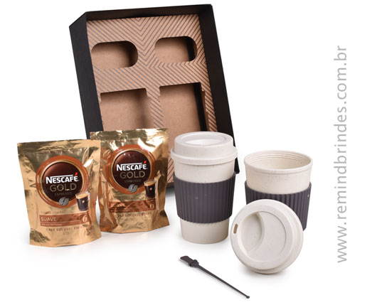 Kit Café Eco-Travel Duplo com Copos e Café Solúvel