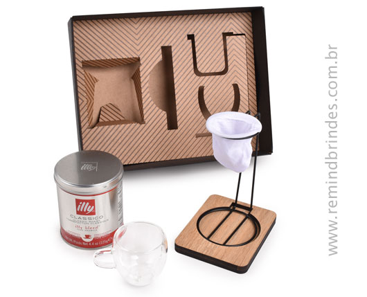Kit Café Gourmet 4 Peças com Coador de Pano, Xícara, Suporte de MDF e Café Illy
