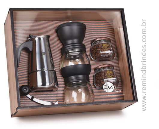 Kit Café Moka Pro 4 Peças com Cafeteira Italiana, Moedor e Café em Grãos