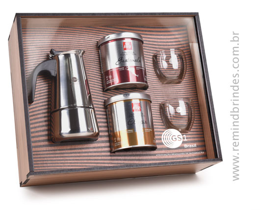Kit Café Barista com Cafeteira Inox, 2 Latas de Café Illy e 2 Copos