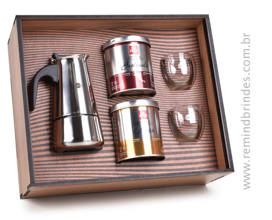 Kit Café Barista com Cafeteira Inox, 2 Latas de Café Illy e 2 Copos