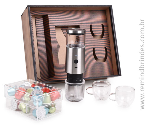 Kit Café Espresso Tech 4 Peças - Cafeteira Elétrica, Cápsulas de Café e 2 Canecas