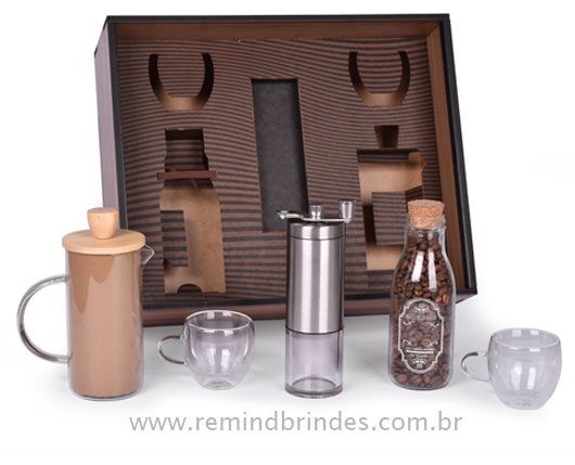 Kit Café Gourmet 4 Peças com Prensa Francesa, Xícaras, Moedor Manual e café em grãos