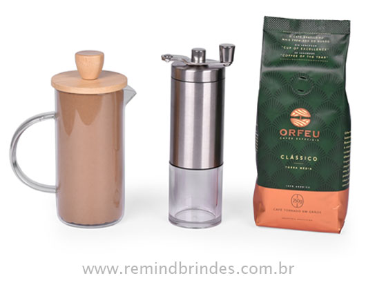 Kit Café com Prensa Francesa e Moedor Manual e Café Orfeu
