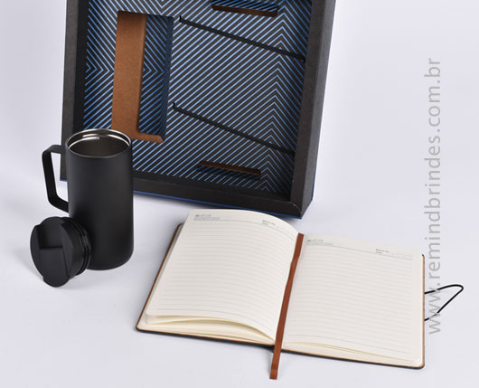 Kit Onboarding Executive 2 Peças com Caneca Térmica Inox e Caderneta