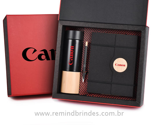 Kit Onboarding Eco Executive 3 Peças com Garrafa Térmica Bambu, Caderneta e Caneta