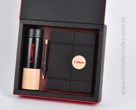 Kit Onboarding Eco Executive 3 Peças com Garrafa Térmica Bambu, Caderneta e Caneta