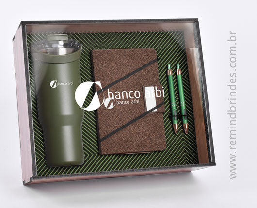 Kit Executive Personalizado 4 Peças com Copo Térmico, Caderneta e Canetas