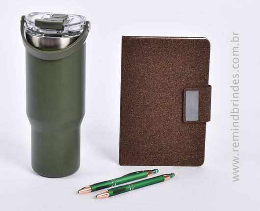 Kit Executive Personalizado 4 Peças com Copo Térmico, Caderneta e Canetas