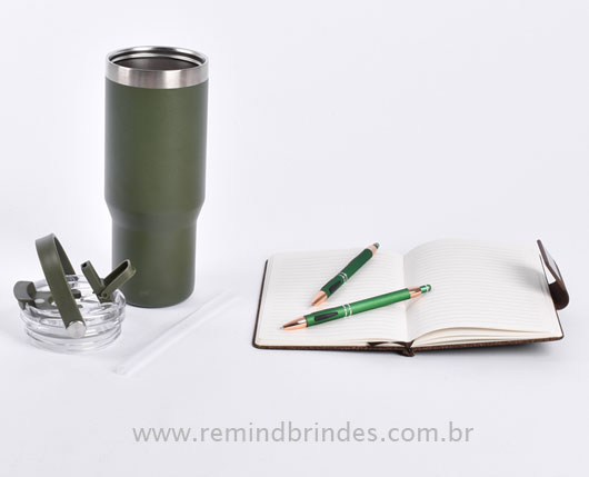 Kit Executive Personalizado 4 Peças com Copo Térmico, Caderneta e Canetas
