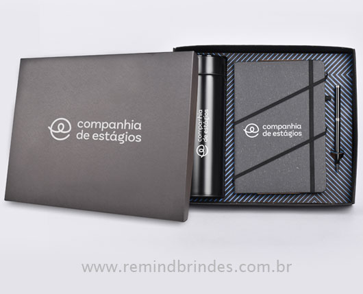 Kit Executive Personalizado 3 Peças com Garrafa Térmica, Caderneta e Caneta