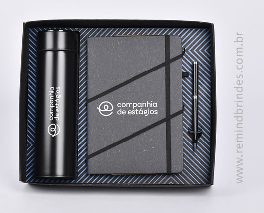 Kit Executive Personalizado 3 Peças com Garrafa Térmica, Caderneta e Caneta