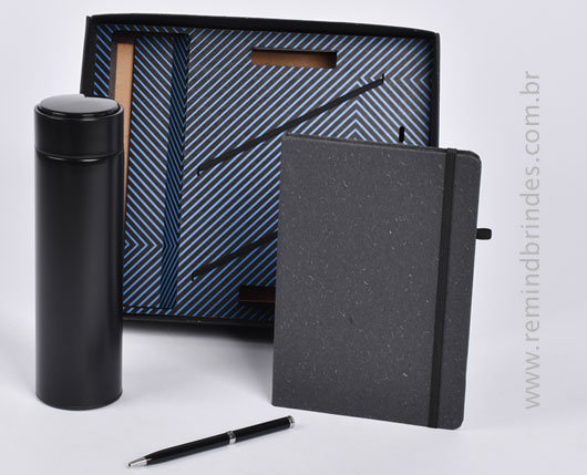 Kit Executive Personalizado 3 Peças com Garrafa Térmica, Caderneta e Caneta