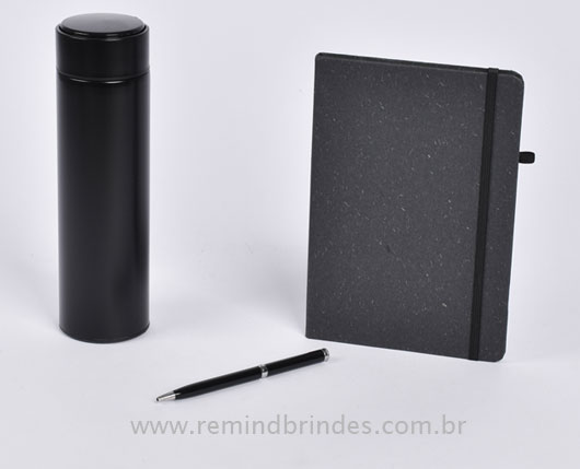 Kit Executive Personalizado 3 Peças com Garrafa Térmica, Caderneta e Caneta