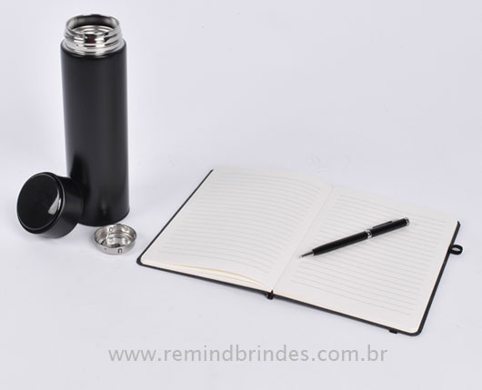 Kit Executive Personalizado 3 Peças com Garrafa Térmica, Caderneta e Caneta