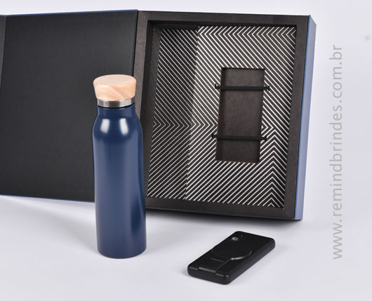 Kit Tecnologia Sustentável Eco 2 Peças com Garrafa Térmica e Power Bank Indução