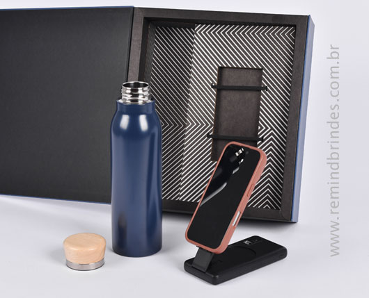 Kit Tecnologia Sustentável Eco 2 Peças com Garrafa Térmica e Power Bank Indução